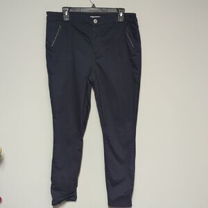 Blue Skinny Pants with Tapered Leg and Elastic Waistband